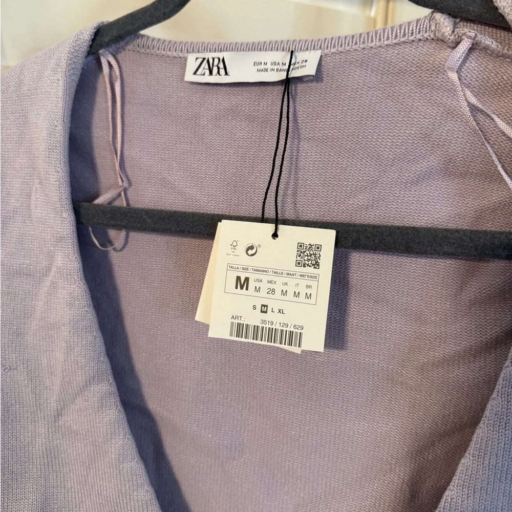 Zara Light Purple Tie-Front Crop Top - Picture 2 of 3
